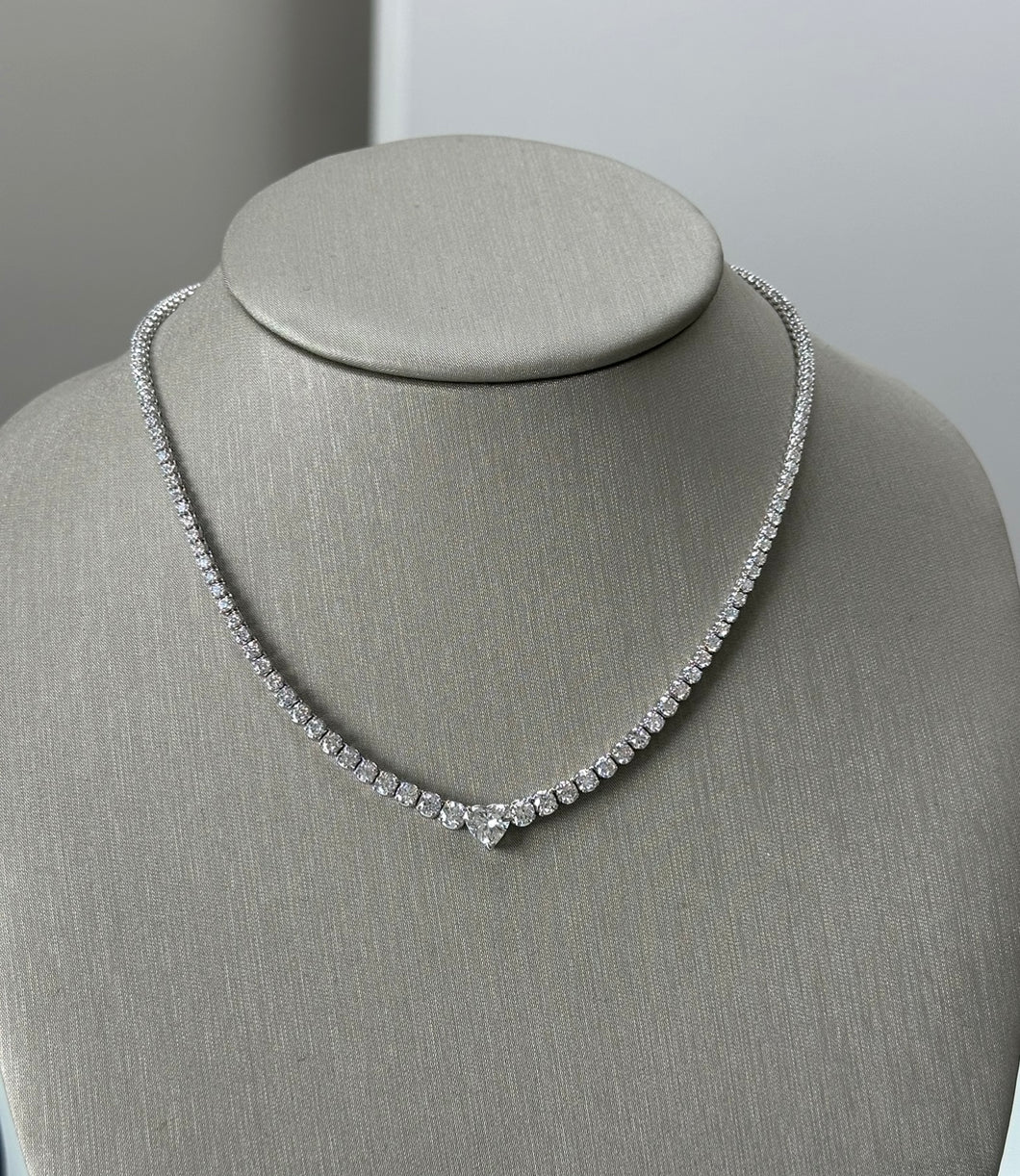 Diamond Heart Shape Center Graduated Tennis Necklace