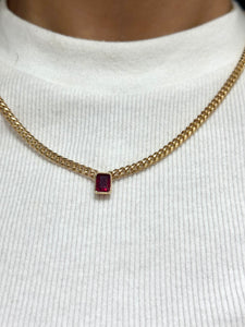 Ruby Emerald Cut Cuban Chain Necklace