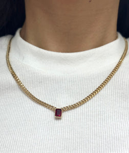 Ruby Emerald Cut Cuban Chain Necklace