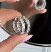 Load image into Gallery viewer, 18kt White Gold Radiant Diamond Hoops