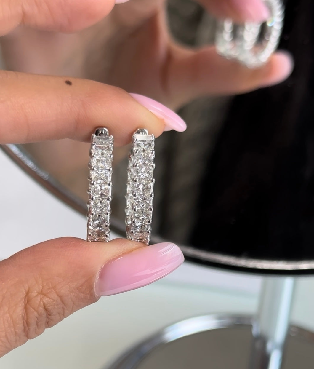 18kt White Gold Radiant Diamond Hoops