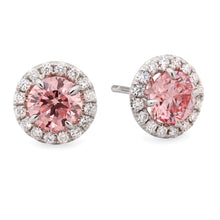 Load image into Gallery viewer, GIA Fancy Vivid Pink Halo Diamond Studs 2.10 Carats Total