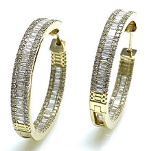 Load image into Gallery viewer, 14kt Yellow Gold Round and Tapered Baguette Hoops Earrings