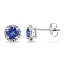 Load image into Gallery viewer, 18kt White Gold Sapphire and Diamond Halo Stud Earrings