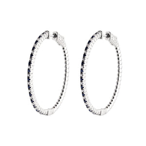 14kt White Gold 2.13cts Diamond and Sapphire Hoop Earrings