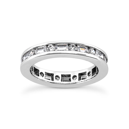 Channel Set Round and Baguette Diamond Eternity Band 1,5 Carats